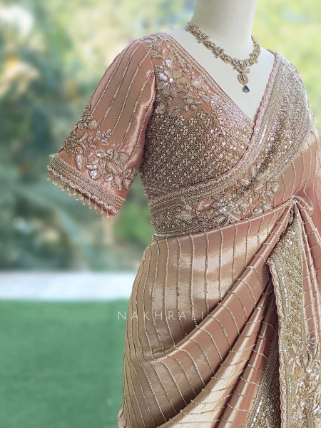 Serenique Peach Shimmer Silk Blend Saree
