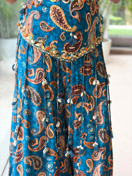 Banjara Glaze Teal Blue Satin Silk Jumpsuit