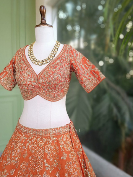 Levira Orange Zari Sequin Lehenga Set