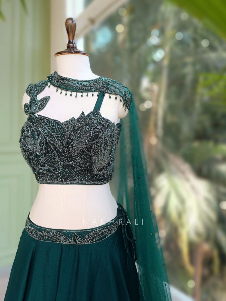 Zyrel Green Indo-Western Lehenga with Cut Dana Sequin Work