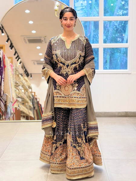 Shahi Mehrab Navy Blue Crepe Suit