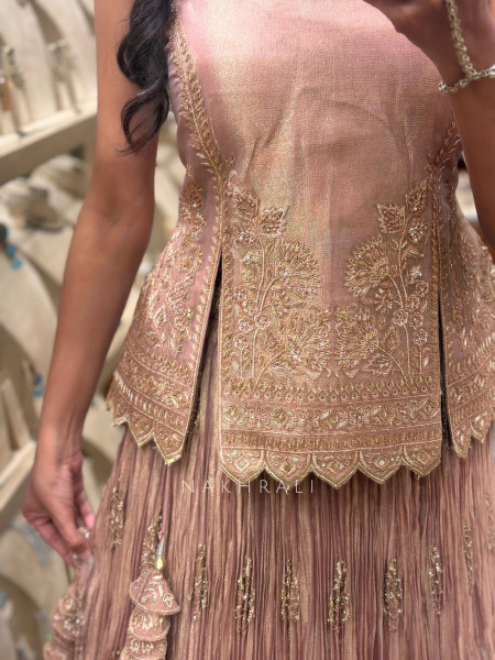 Cressida Peach Shimmer Tissue Indo-Western Lehenga