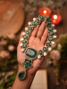 Zara Green Polki Statement Necklace Set with Teardrop Stones
