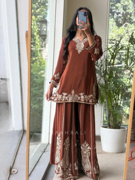 Mishrika Brown Palazzo Suit Set