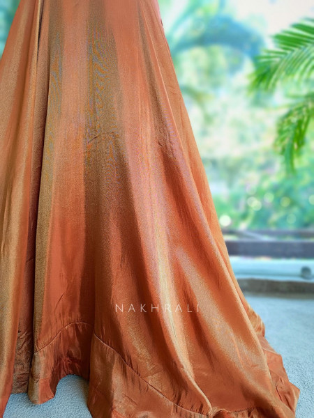 Ravaeya Rust Corset Indo-Western Lehenga Set with Sequin Work