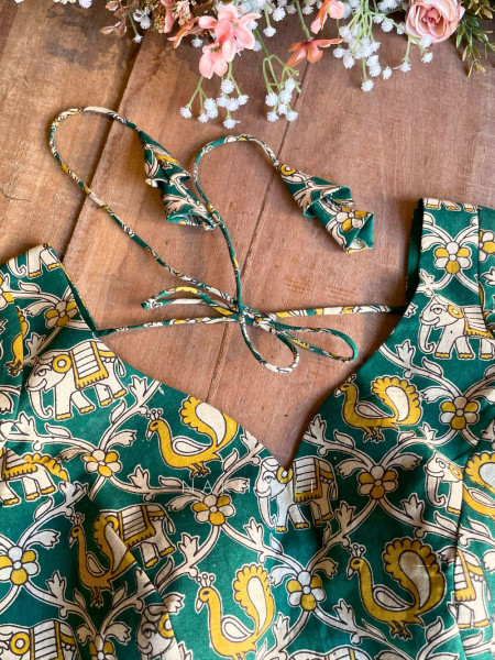 Chandani Green Cotton Printed Blouse