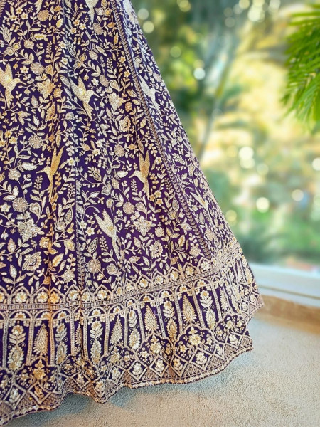 Zareen Purple Thread and Sequin Embroidered Lehenga Set