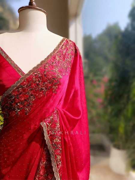 Shabnam Red Georgette Saree with Embroidered Border