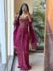 Artifact Wine Indo-Western Corset Crop Top &amp; Pre-Draped Skirt