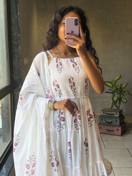 Liora White Cotton Suit Set with Floral Print