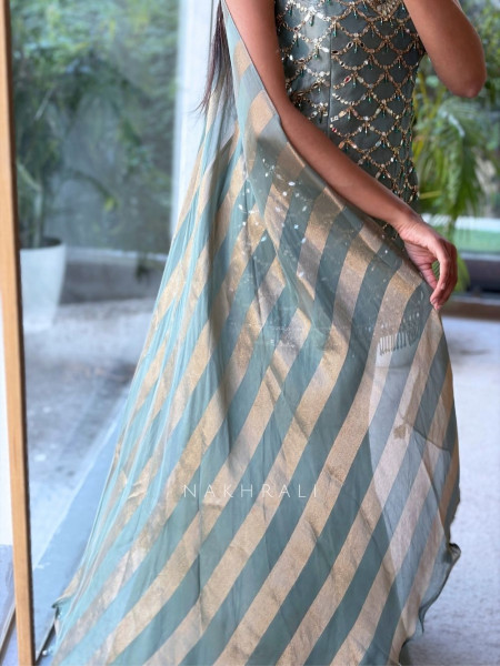 Serenade Sea Green Chanderi Silk Sharara Suit Set