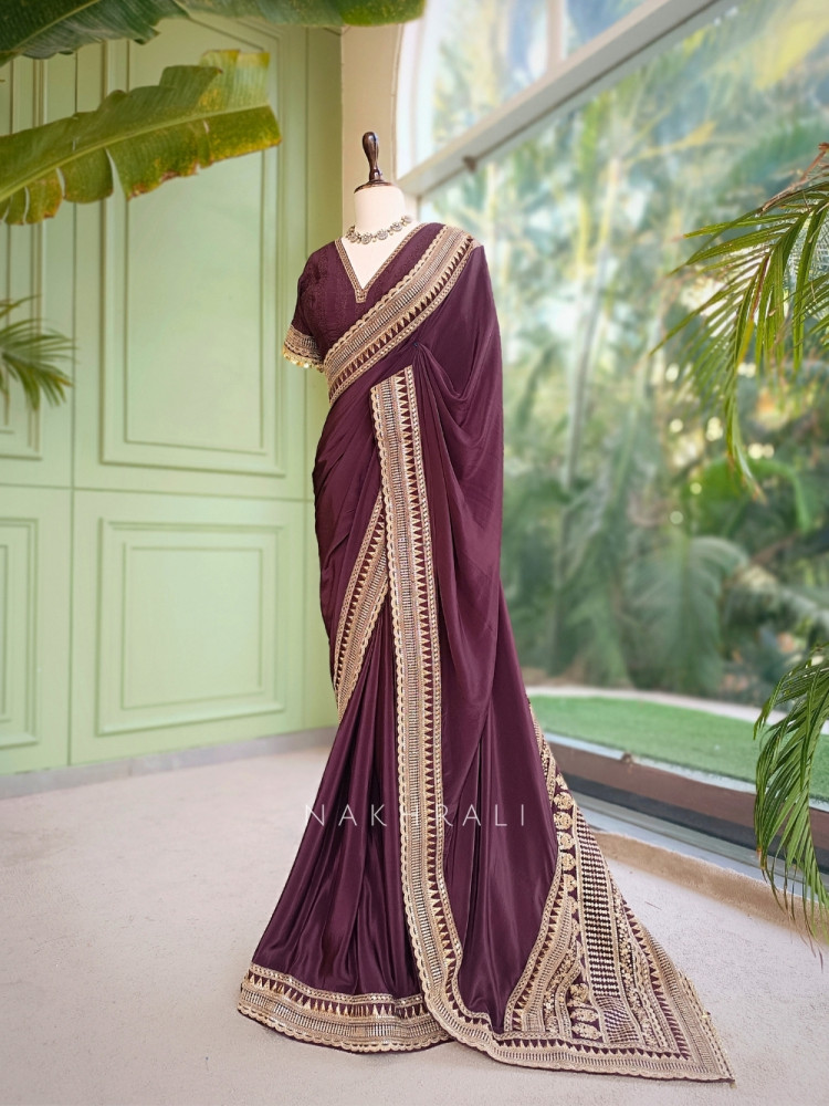 Image of Surmai Shaan Brown Designer Saree with Readymade Blouse