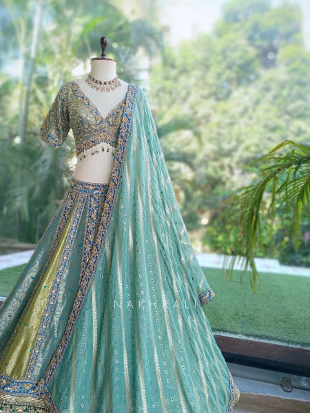 Cerulean Sea Green Benarasi Silk Brocade Lehenga Set