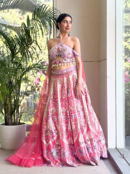 Ira Pink Sequin & Bead Embellished Lehenga Set