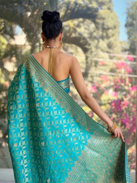 Aarvika Rama Green Banarasi Brocade Saree with Woven Motifs