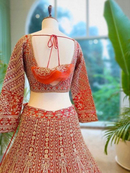 Royal Vermilion Brick Bridal Lehenga with Intricate Zari Work