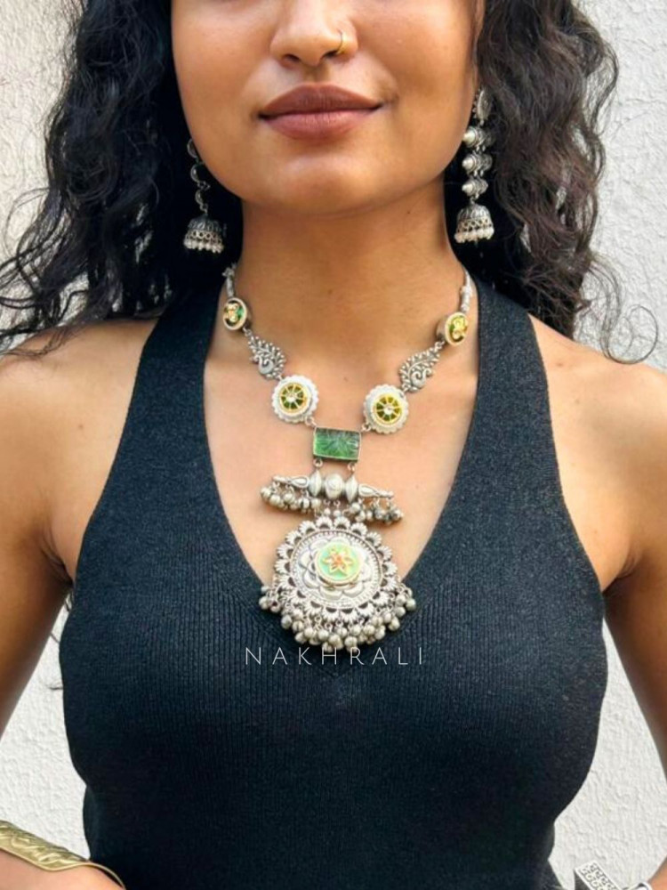 Image of Vritta Multicolor Oxidised Long Necklace Set