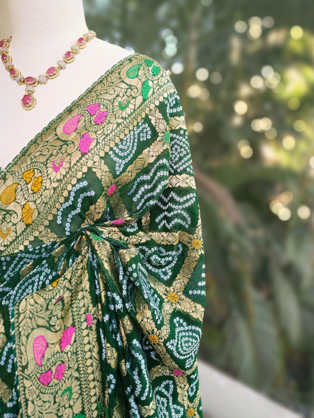 Sanvi Green Bandhani Saree