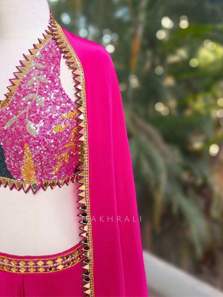 Willow Magenta Halter Indo-Western Set with Cape Shrug