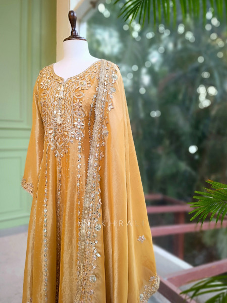 Kyra Cream Anarkali Suit Set with Gota Patti Work