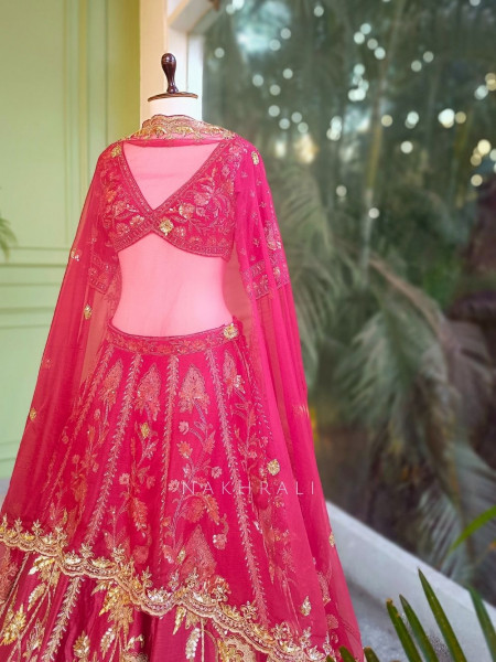 Svarika Red Zari Sequin Bridal Lehenga Set