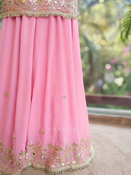 Nivora Pink Suit Set with Gota Mirror Work