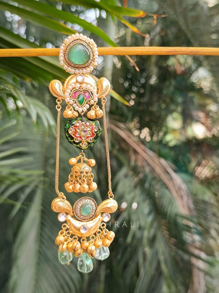 Regalia Green Enamel Work Dangler Earrings