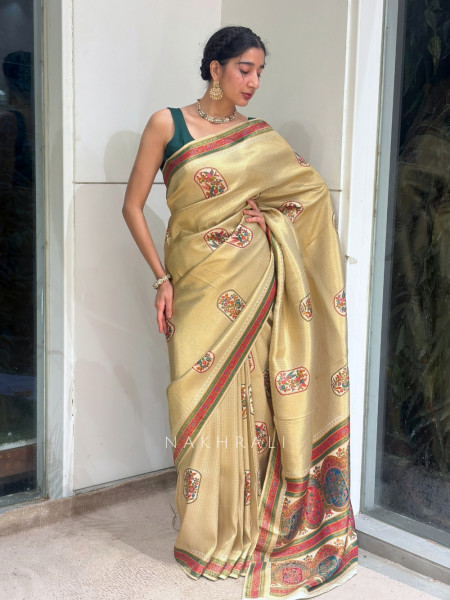 Chitrakosh Cream Banarasi Tussar Saree