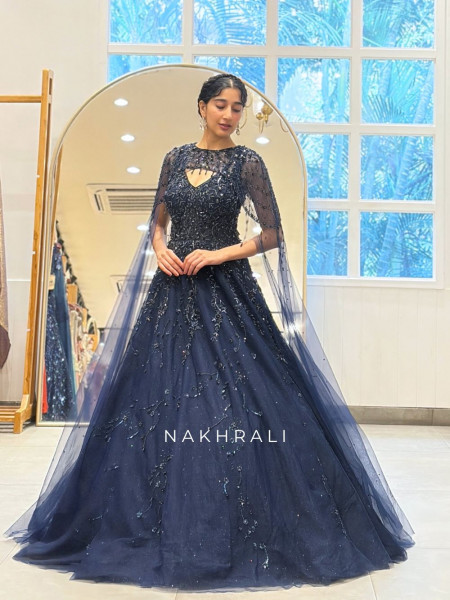 Sky Whisper Blue Sparkly Tulle Indo Western Gown
