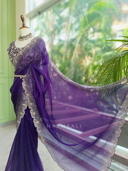 Noorwyn Purple Saree with Cut Dana Sequin Work