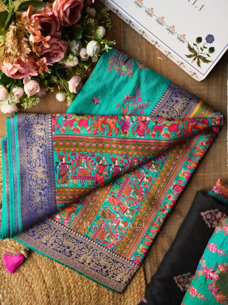 Sarovar Rama Woven Motif Saree with Traditional Border