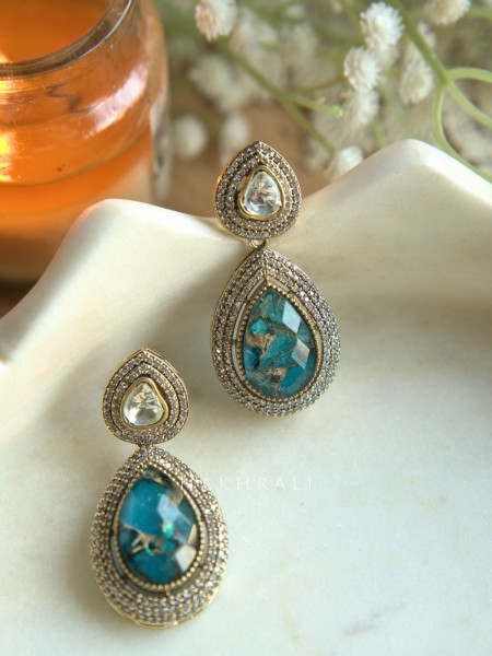Elara Mosaic Blue Teardrop Earrings