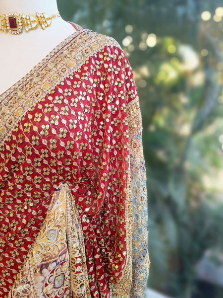 Marora Maroon Saree with Zari and Mirror Work