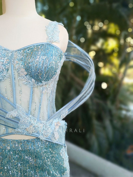 Aqualune Blue Indowestern Mermaid Skirt Set