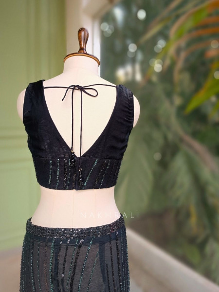 Nyxara Black Drape Saree with Sequin Work