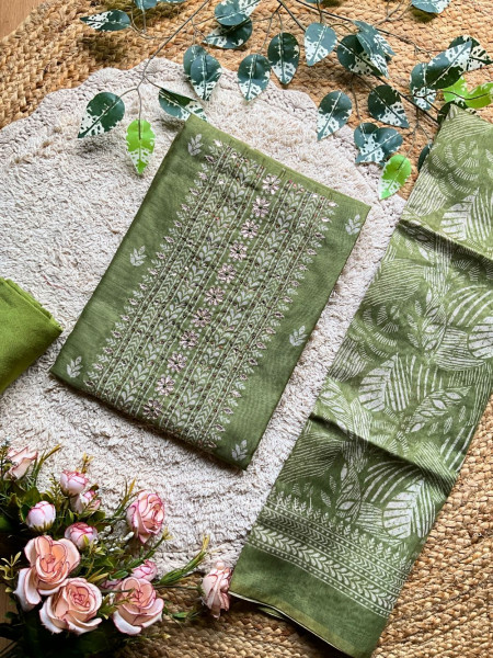 Kanira Pista Green Floral Embroidery Dress Material