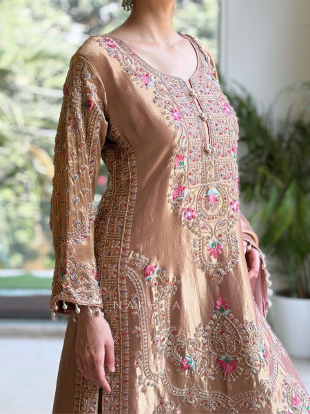 Honey-Tissue Peach Palazzo  Suit Set