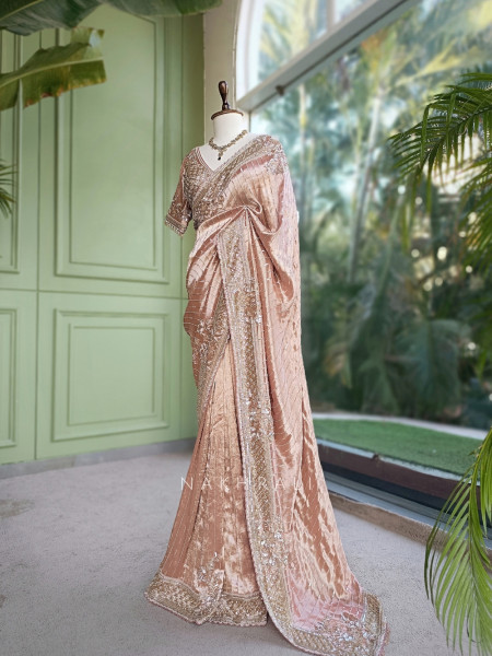 Serenique Peach Shimmer Silk Blend Saree