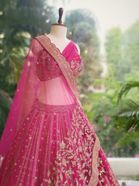 Ridhima Magenta Bridal Lehenga with Zari Sequin and Beads Work