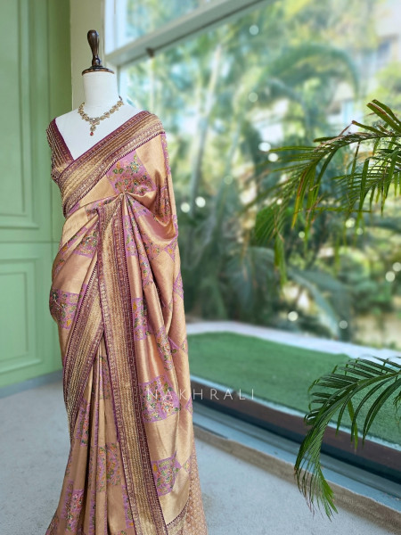 Dastaan-e-Ketan Wine Tissue Banarasi Silk Saree