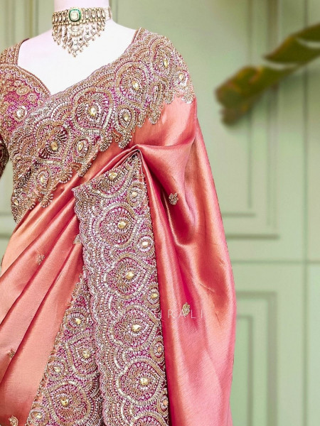 Suhasani Wine Saree with Readymade Blouse and Sequin Bead Embroidery