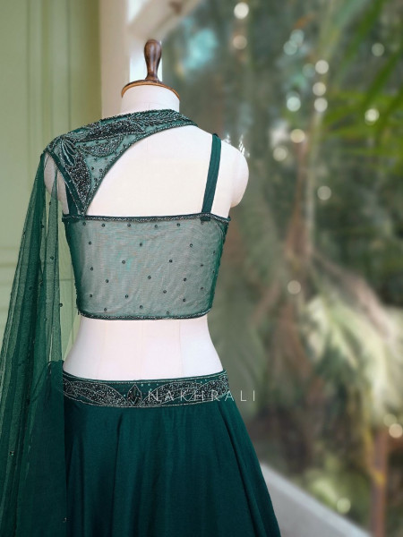 Zyrel Green Indo-Western Lehenga with Cut Dana Sequin Work