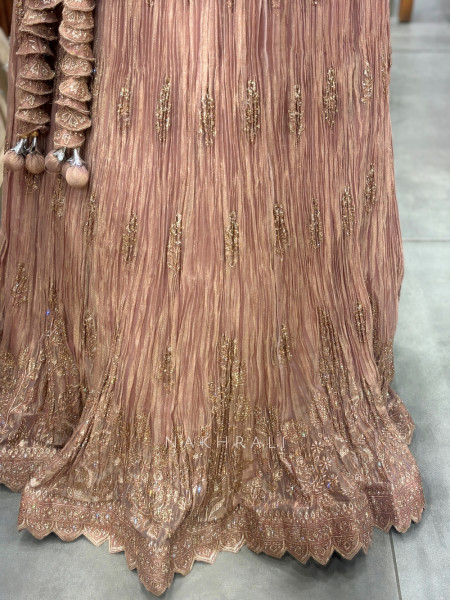 Cressida Peach Shimmer Tissue Indo-Western Lehenga