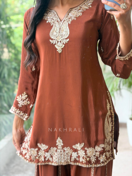 Mishrika Brown Palazzo Suit Set