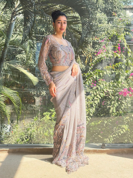 Maria Grey Sequin and Cut Dana Saree Set