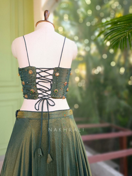 Urban Flare Green Indo-Western Lehenga Set with Cut Dana and Stone Work