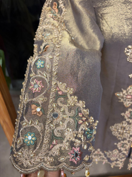 Zareen Wine Embellished Kurta Palazzo Set