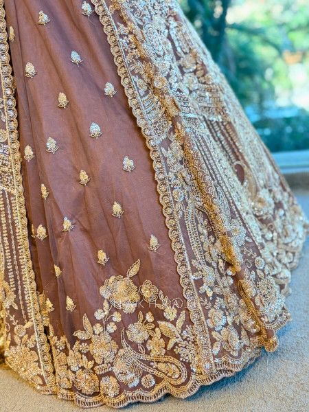 Khwaab Brown Achkan Lehenga Set with Cut Dana and Sequin Work