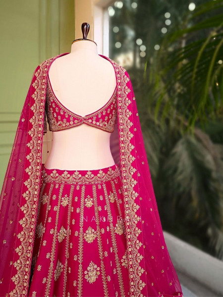Eshika Magenta Bridal Lehenga Set with All Over Embroidery