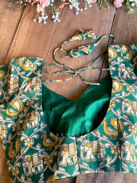 Chandani Green Cotton Printed Blouse